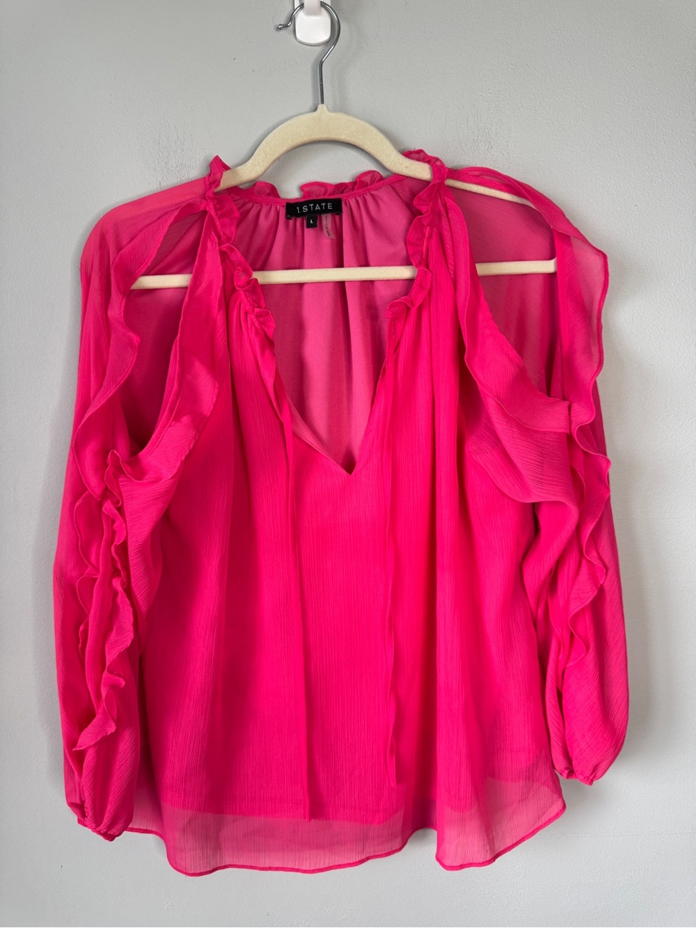 1. State Hot Pink Ruffle-Sleeve V-Neck Blouse